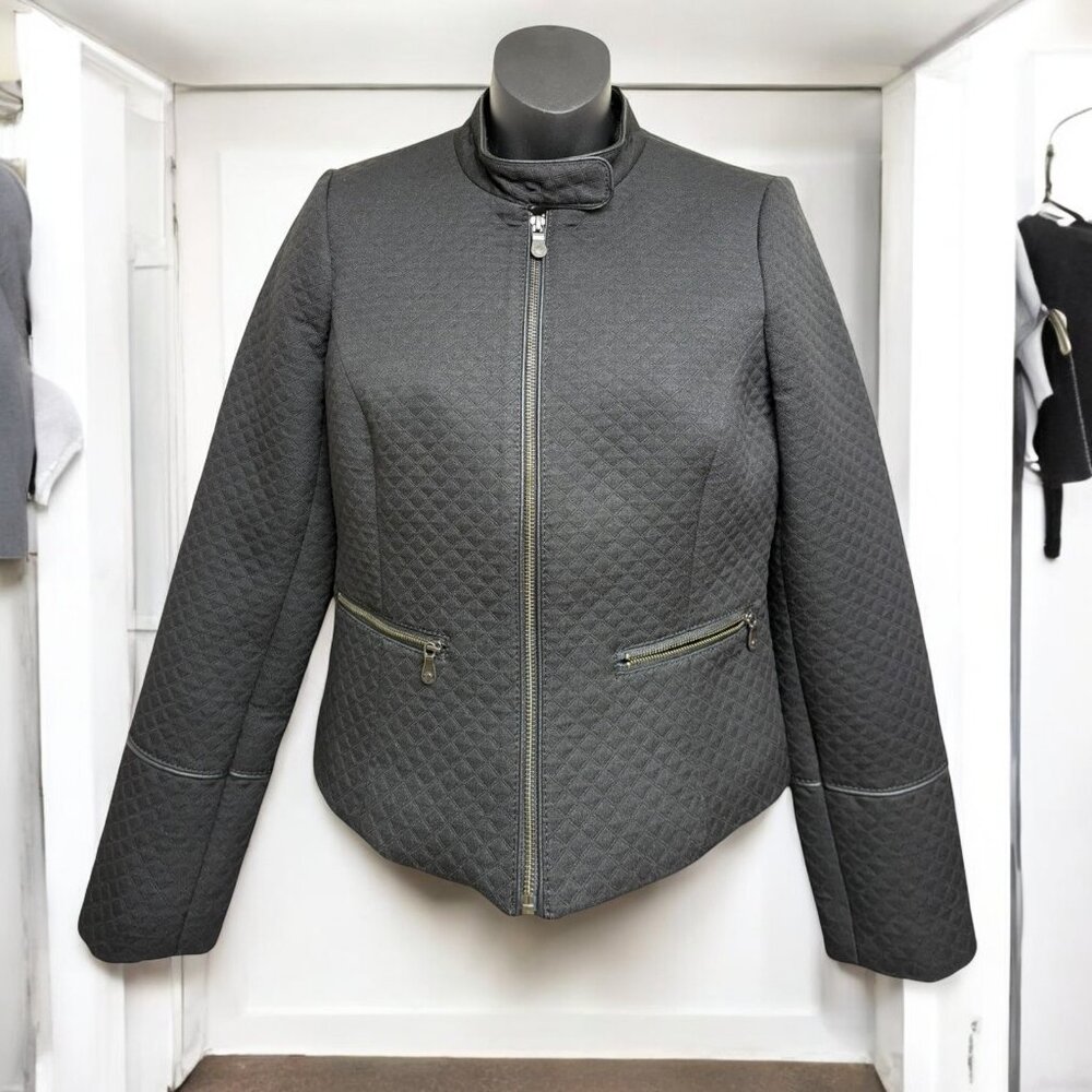 Banana Republic MG Black Quilted Moto‎ Style Zip Jacket